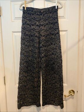 Nightcap Black & Gold Lace Wide-Leg Pants